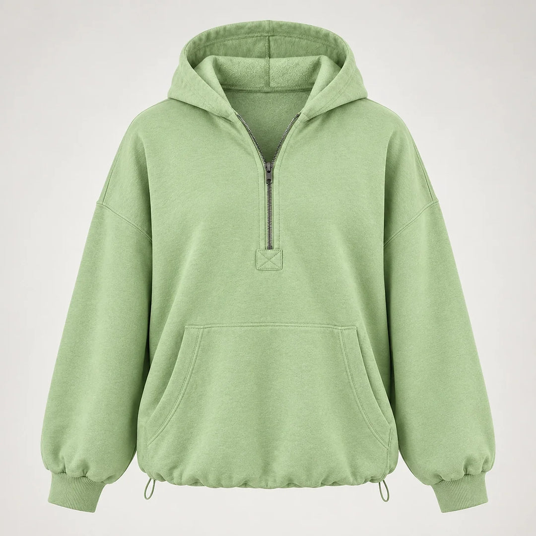 Brelyn Oversized Half-Zip Hoodie — Light Green (apparel solo)