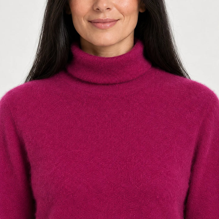 Halomi Cashmere Turtleneck Sweater — Magenta (apparel detail)