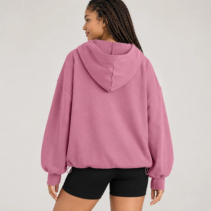 Brelyn Oversized Half-Zip Hoodie — Mauve (apparel back)