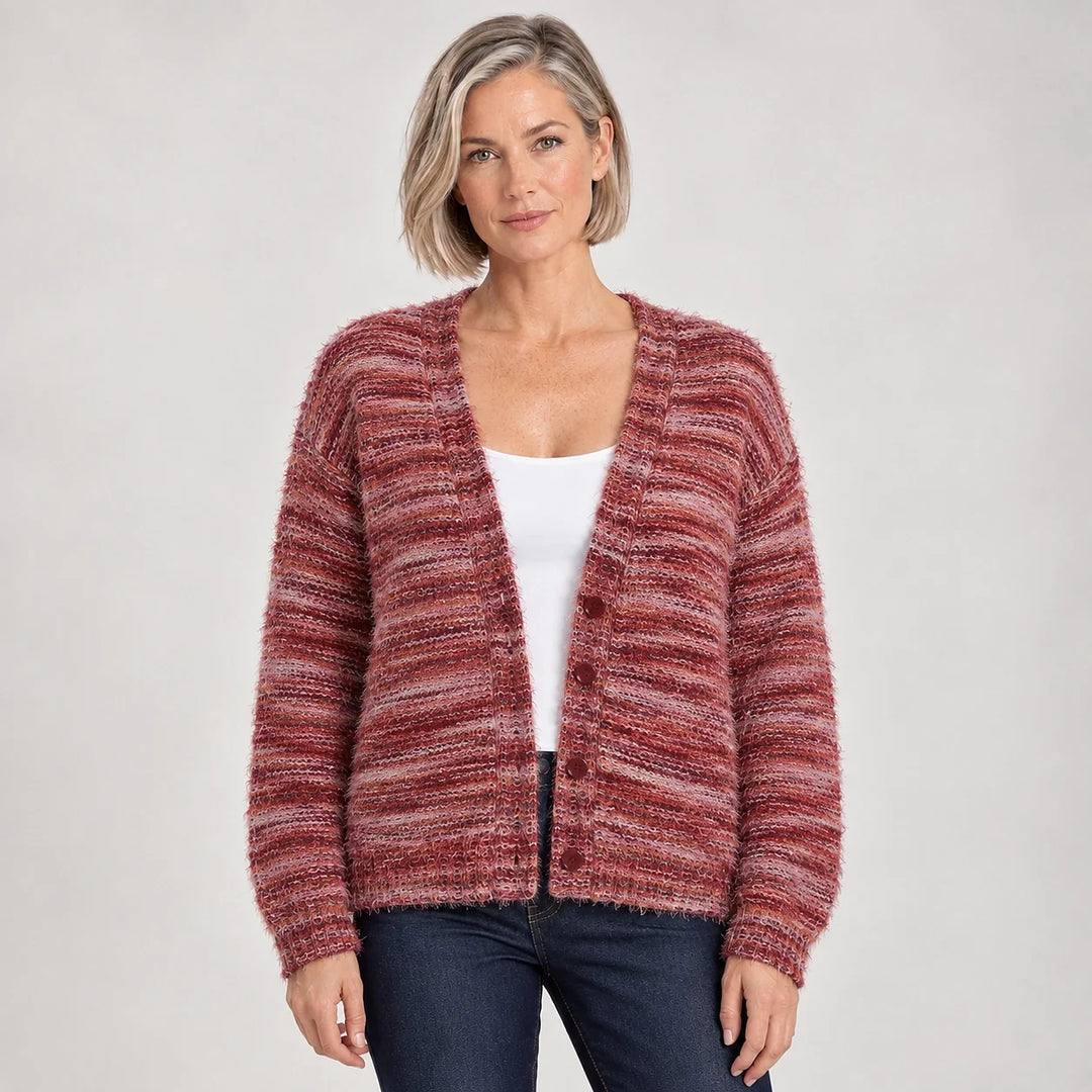 Belara Cotton Blend Cardigan — Mauve (apparel front)