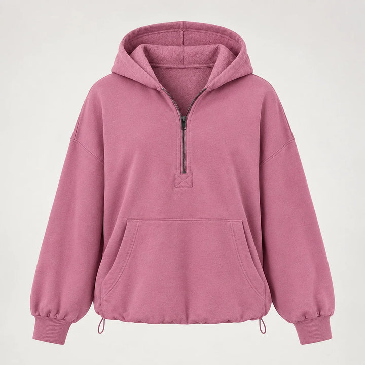 Brelyn Oversized Half-Zip Hoodie — Mauve (apparel solo)