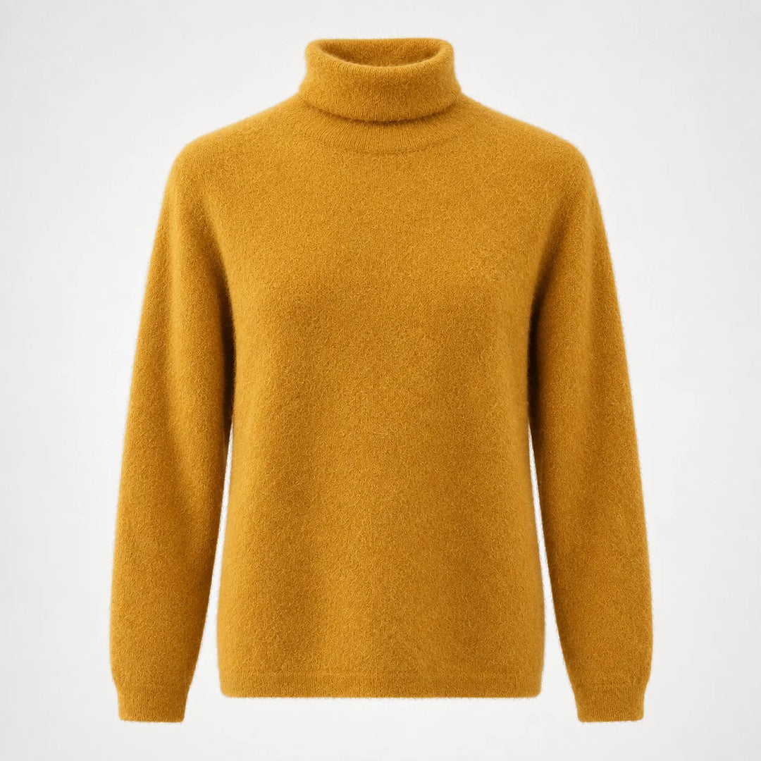 Halomi Cashmere Turtleneck Sweater — Mustard (apparel solo)