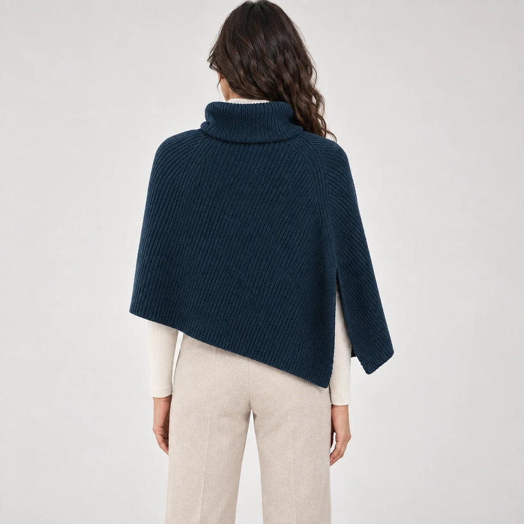 Hobart Wool Poncho — Navy Blue 2 (apparel back)
