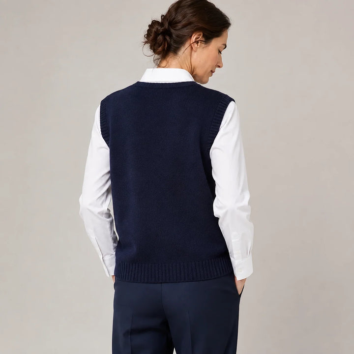 Harlo Wool Sweater Vest — Navy Blue (apparel back)