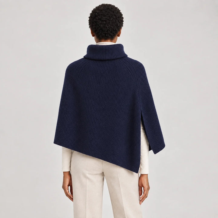 Hobart Wool Poncho — Navy Blue (apparel back)
