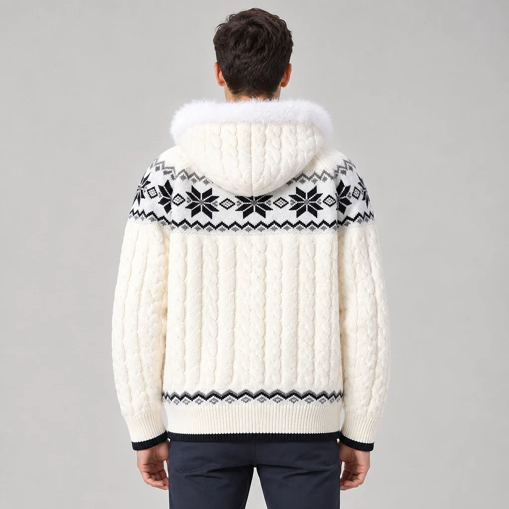 Halvern Cable-Knit Hooded Cardigan — Off-white (apparel back)