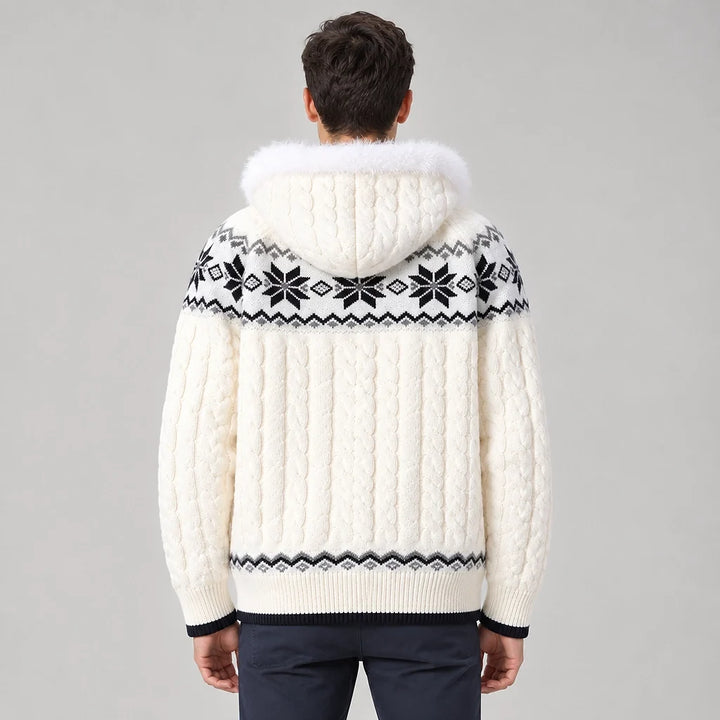 Halvern Cable-Knit Hooded Cardigan — Off-white (apparel back)