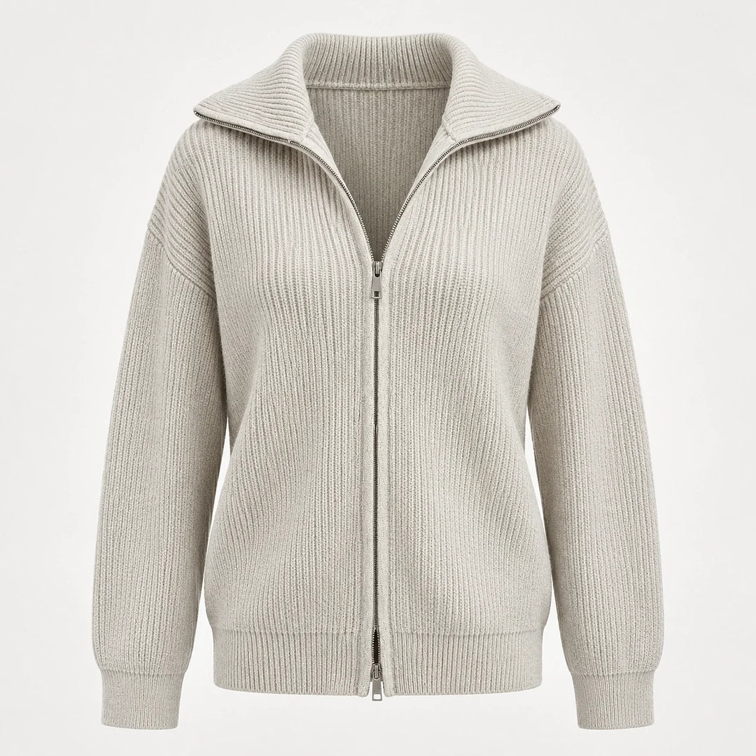 Pelara Ribbed Knit Cardigan — Off-white (apparel solo)