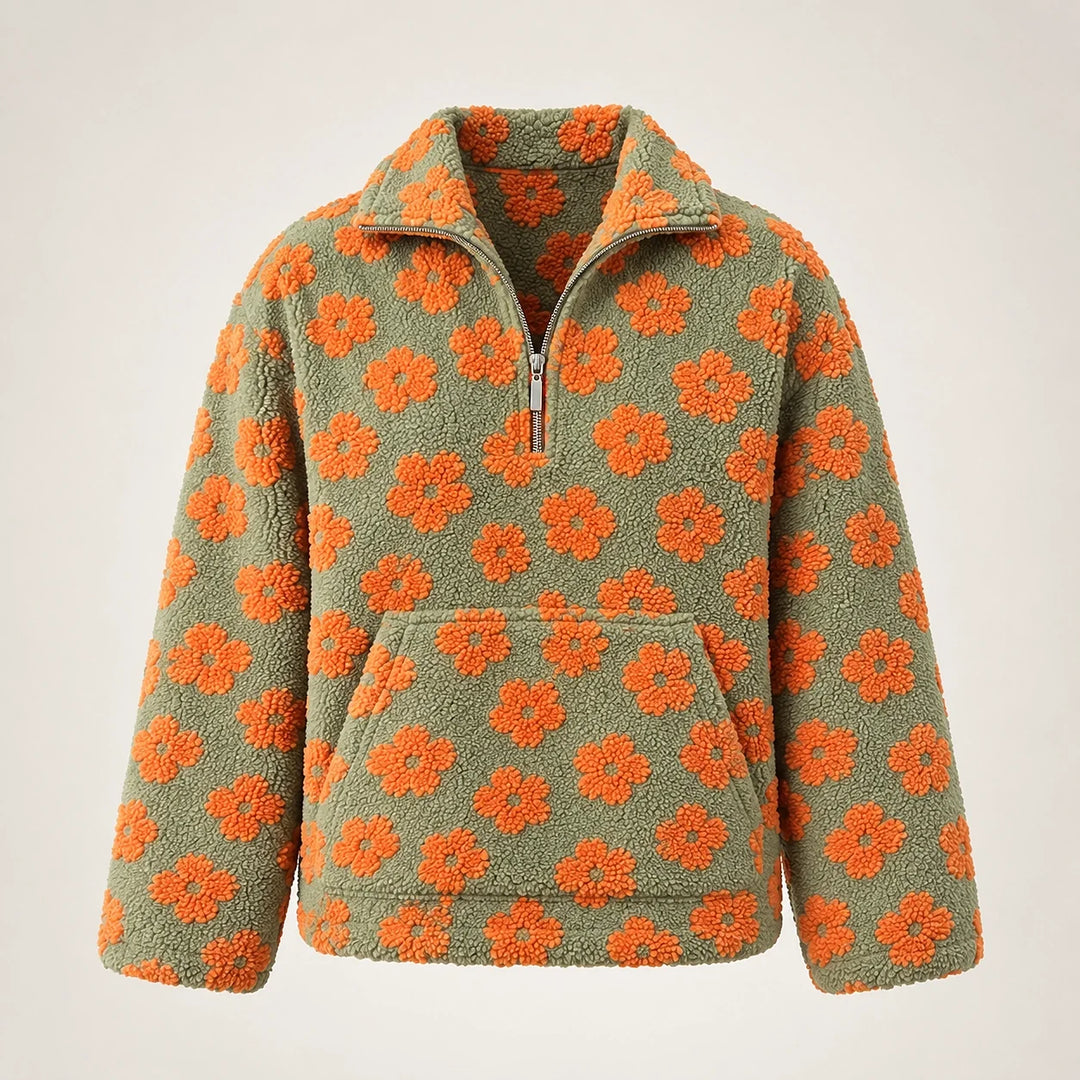 Dulce Floral Fleece Pullover — Olive Floral (apparel solo)