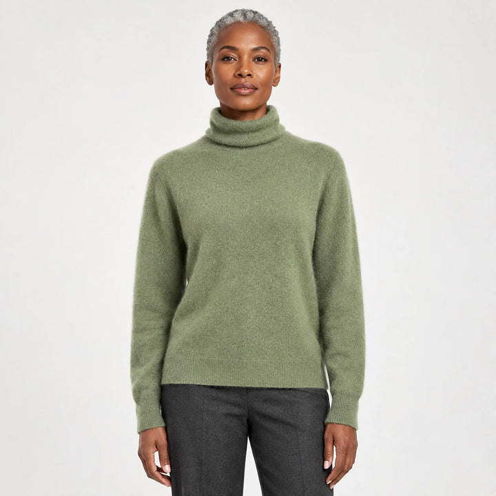 Delwyn Cashmere Turtleneck Sweater — Olive Green (apparel front)