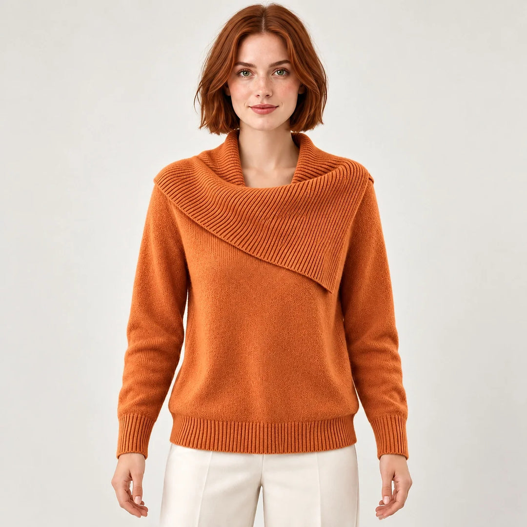 Dorevessa Scarf Collar Sweater — Orange (apparel front)