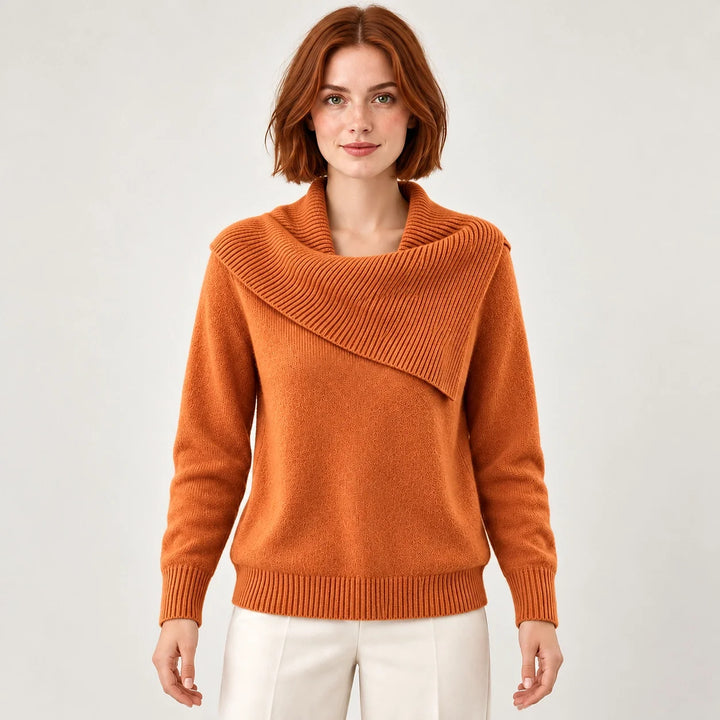 Dorevessa Scarf Collar Sweater — Orange (apparel front)