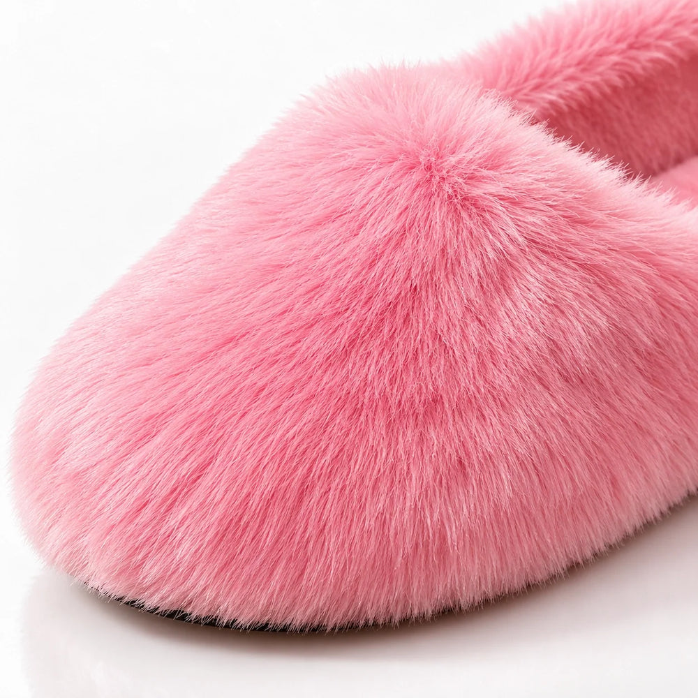 Beluro Plush Slippers — Pink (imitation Fox Fur) (womens shoe macro)