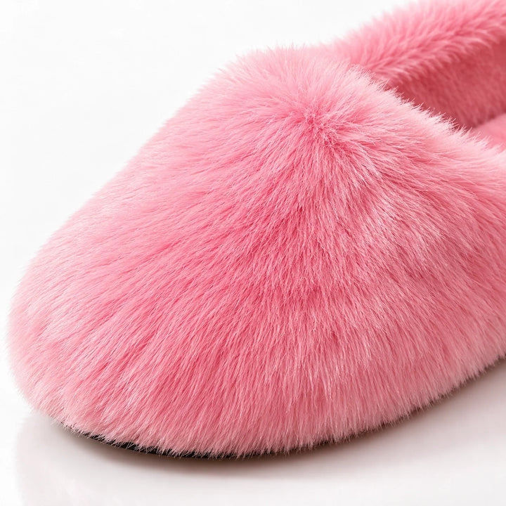 Beluro Plush Slippers — Pink (imitation Fox Fur) (womens shoe macro)
