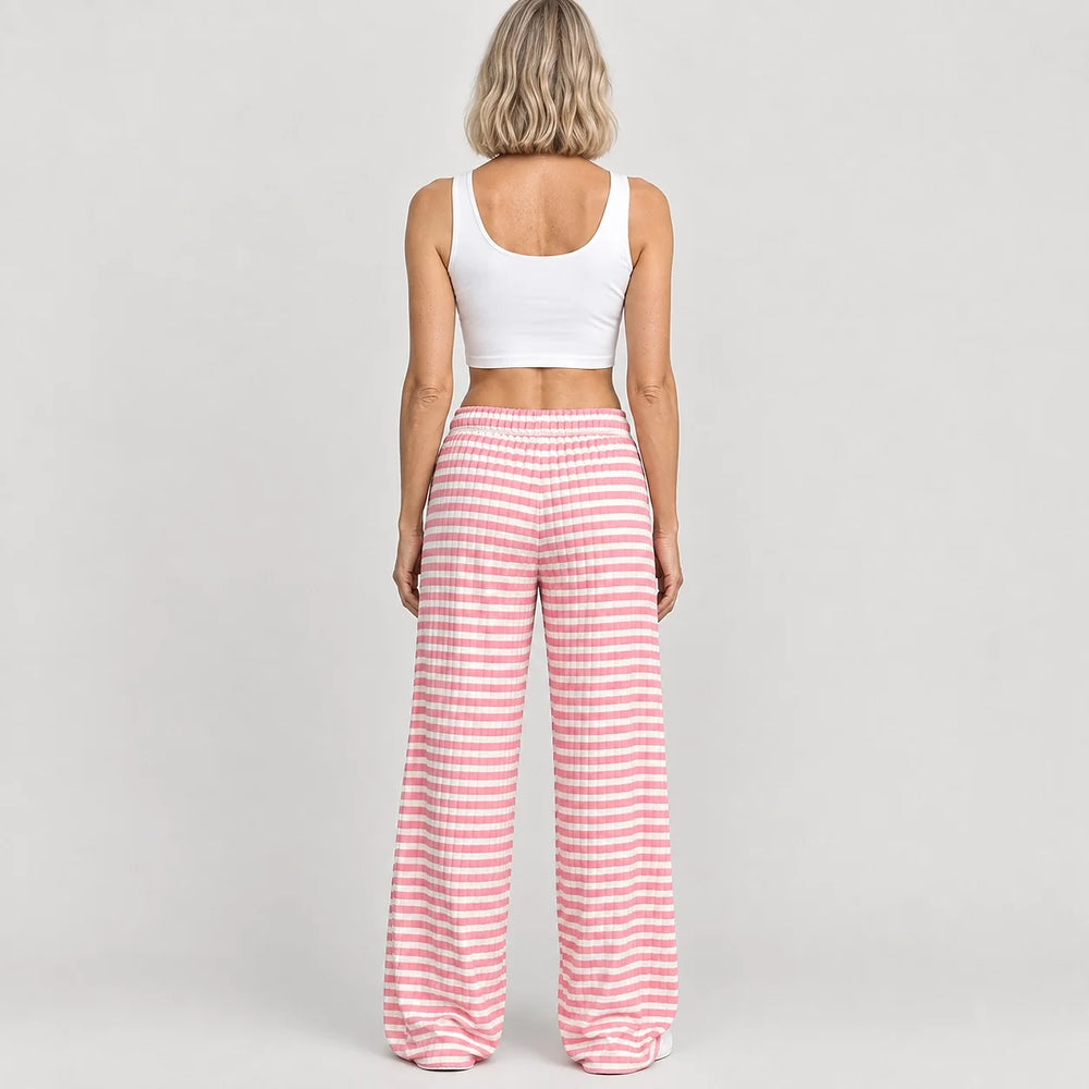 Delwyn Ribbed Drawstring Pants — Pink Stripe (apparel back)
