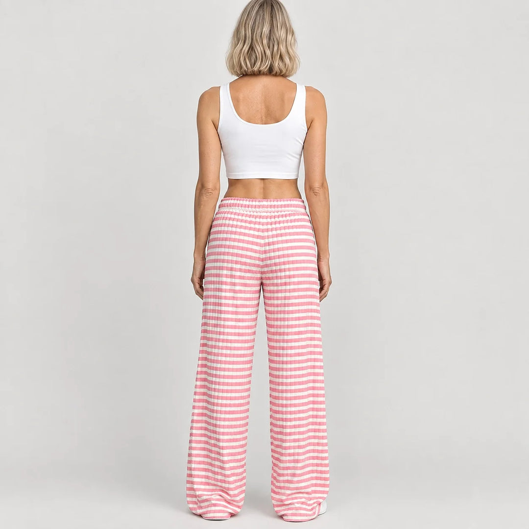 Delwyn Ribbed Drawstring Pants — Pink Stripe (apparel back)