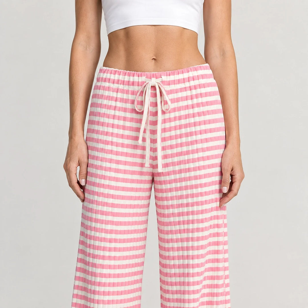 Delwyn Ribbed Drawstring Pants — Pink Stripe (apparel detail)