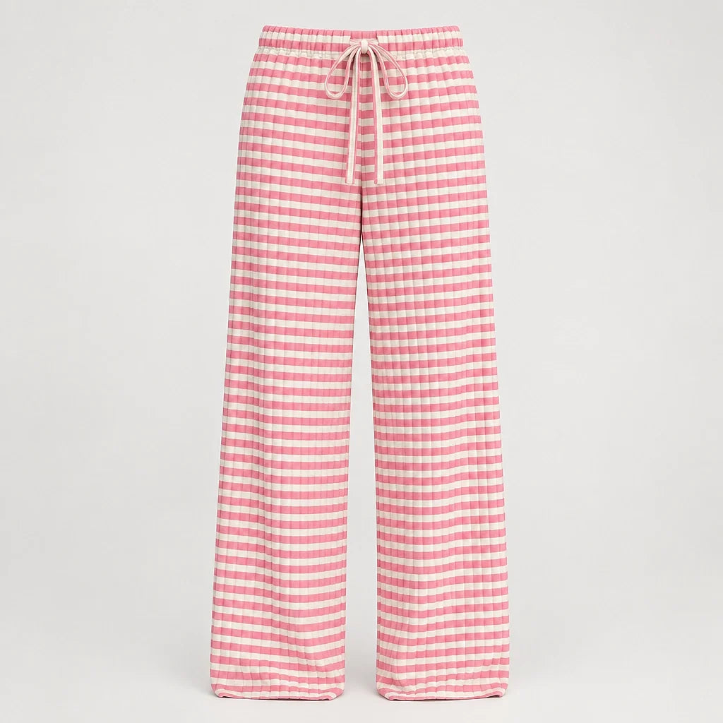 Delwyn Ribbed Drawstring Pants — Pink Stripe (apparel solo)