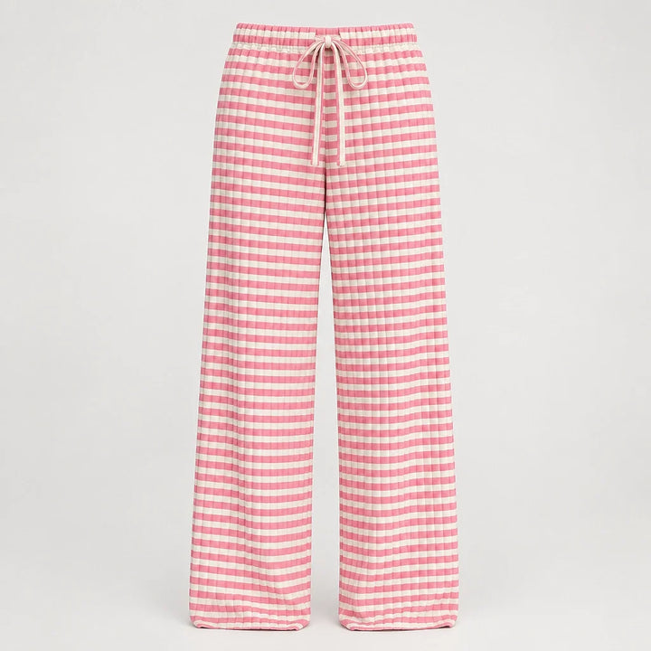 Delwyn Ribbed Drawstring Pants — Pink Stripe (apparel solo)