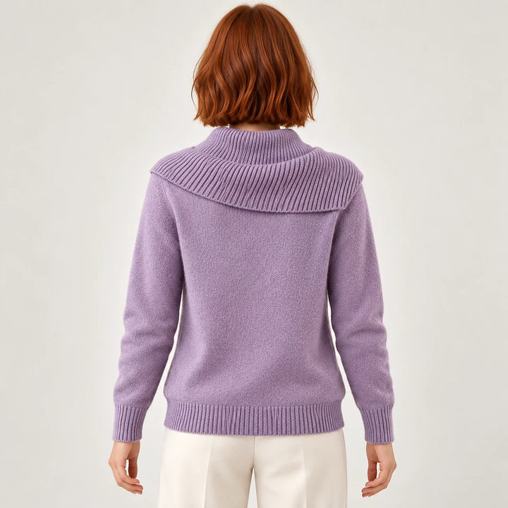 Dorevessa Scarf Collar Sweater — Purple (apparel back)
