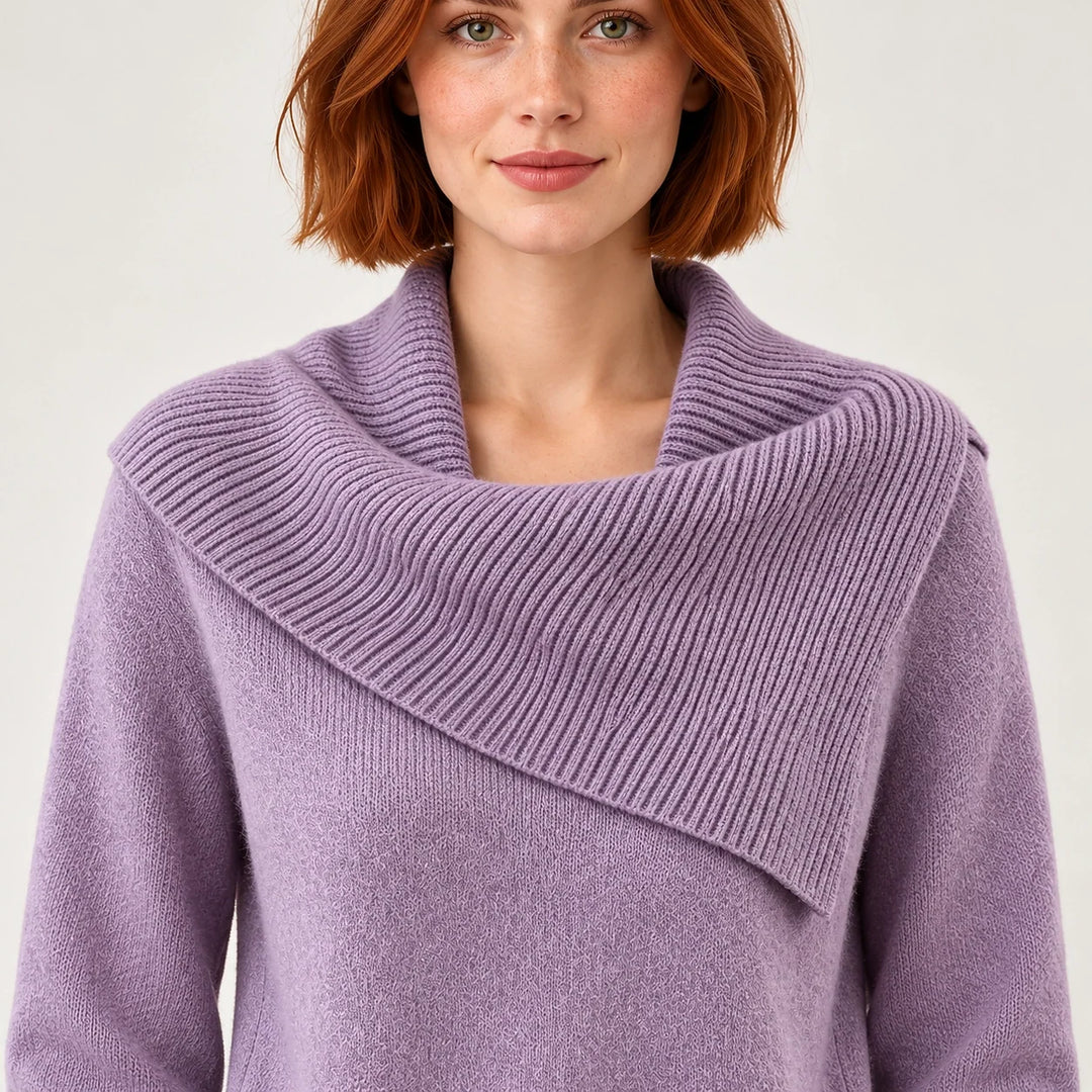 Dorevessa Scarf Collar Sweater — Purple (apparel detail)