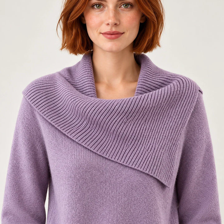 Dorevessa Scarf Collar Sweater — Purple (apparel detail)