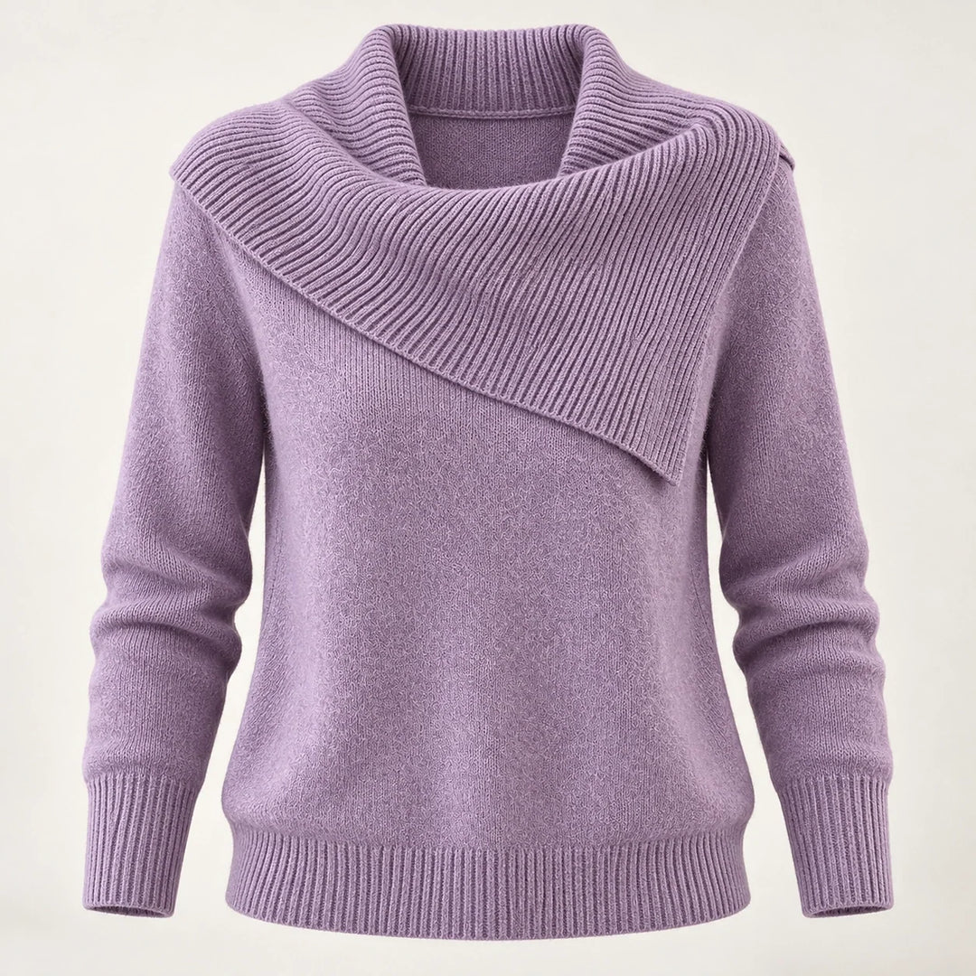 Dorevessa Scarf Collar Sweater — Purple (apparel solo)