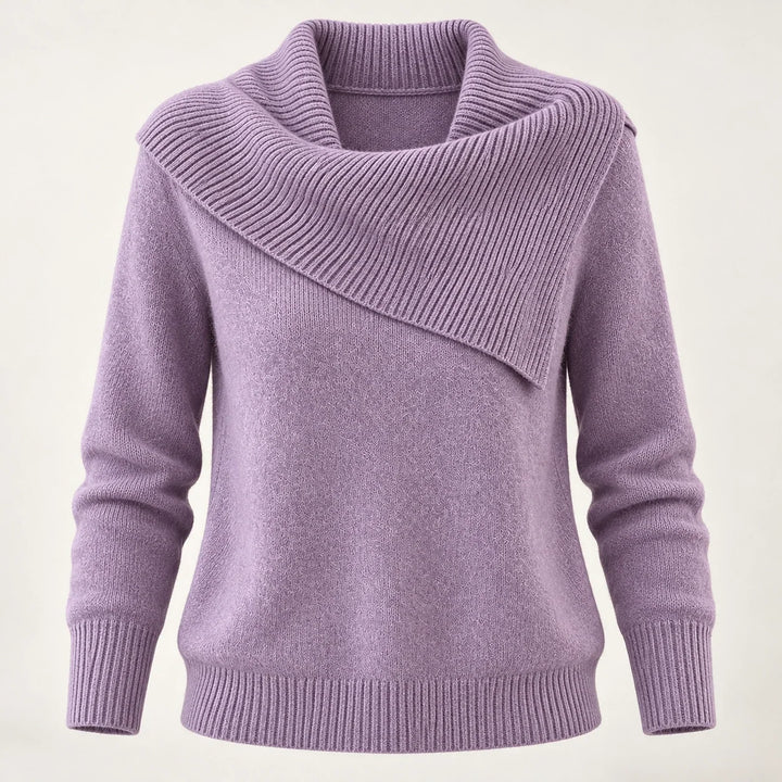 Dorevessa Scarf Collar Sweater — Purple (apparel solo)