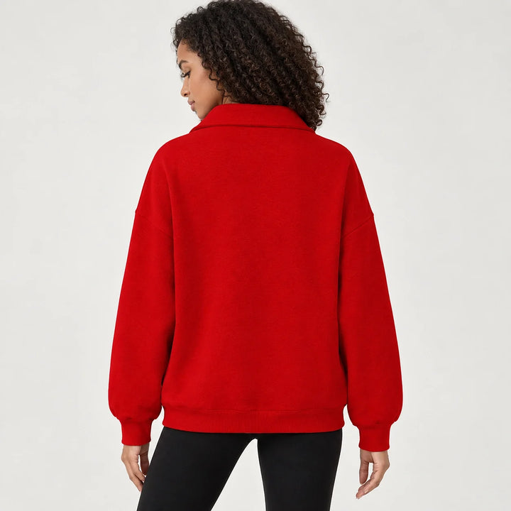Delvra Quarter-Zip Sweatshirt — Red (apparel back)