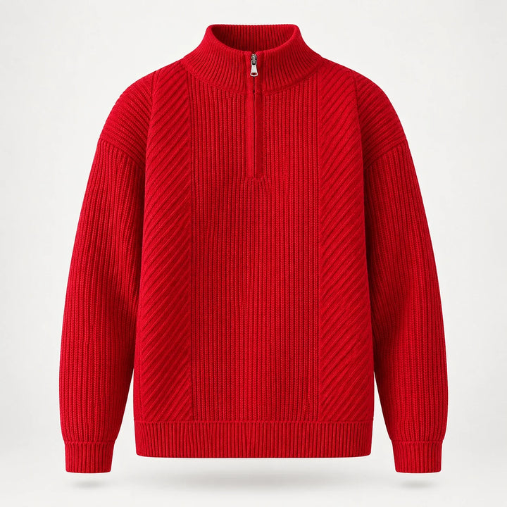 Bruthen Ribbed Half-Zip Sweater — Red (apparel solo)