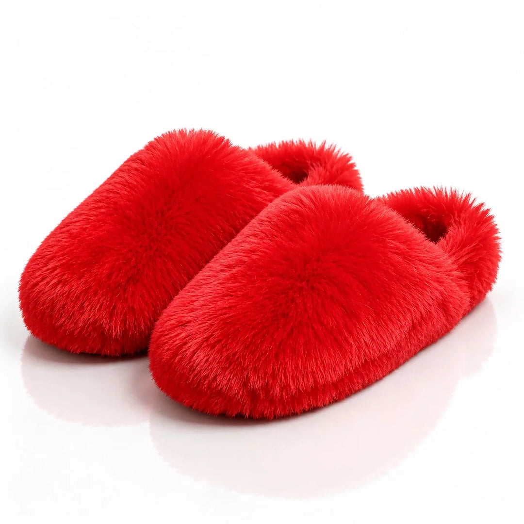 Beluro Plush Slippers — Red (imitation Fox Fur) (womens shoe hero)