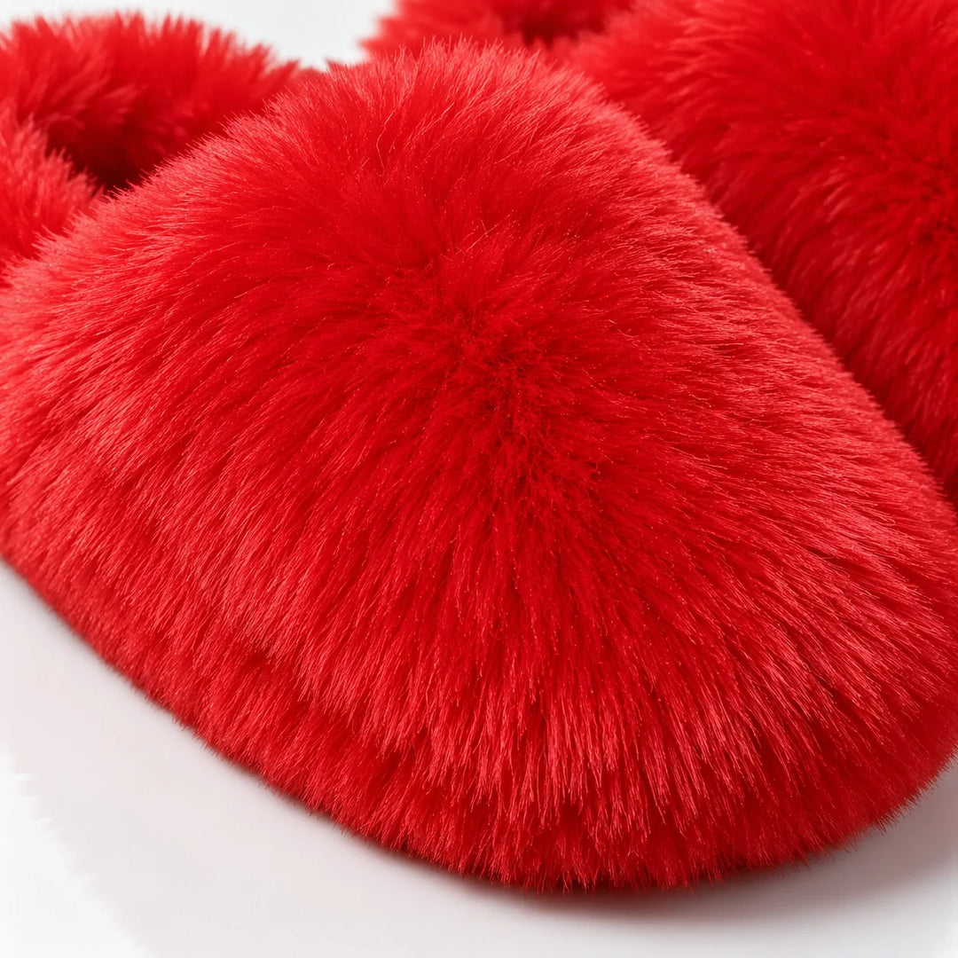 Beluro Plush Slippers — Red (imitation Fox Fur) (womens shoe macro)