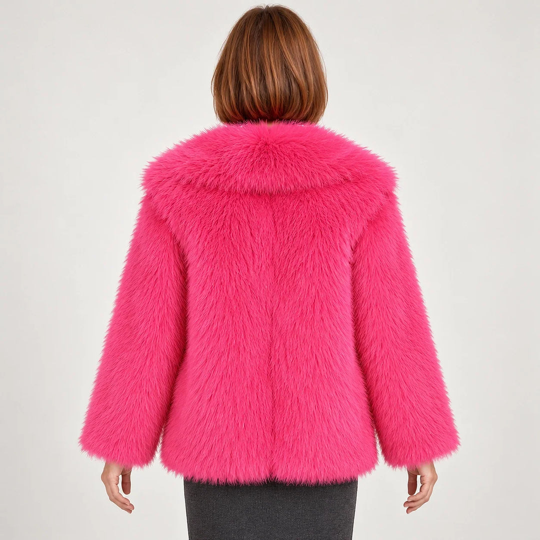 Neravessa Lapel Coat — Rose Red (apparel back)
