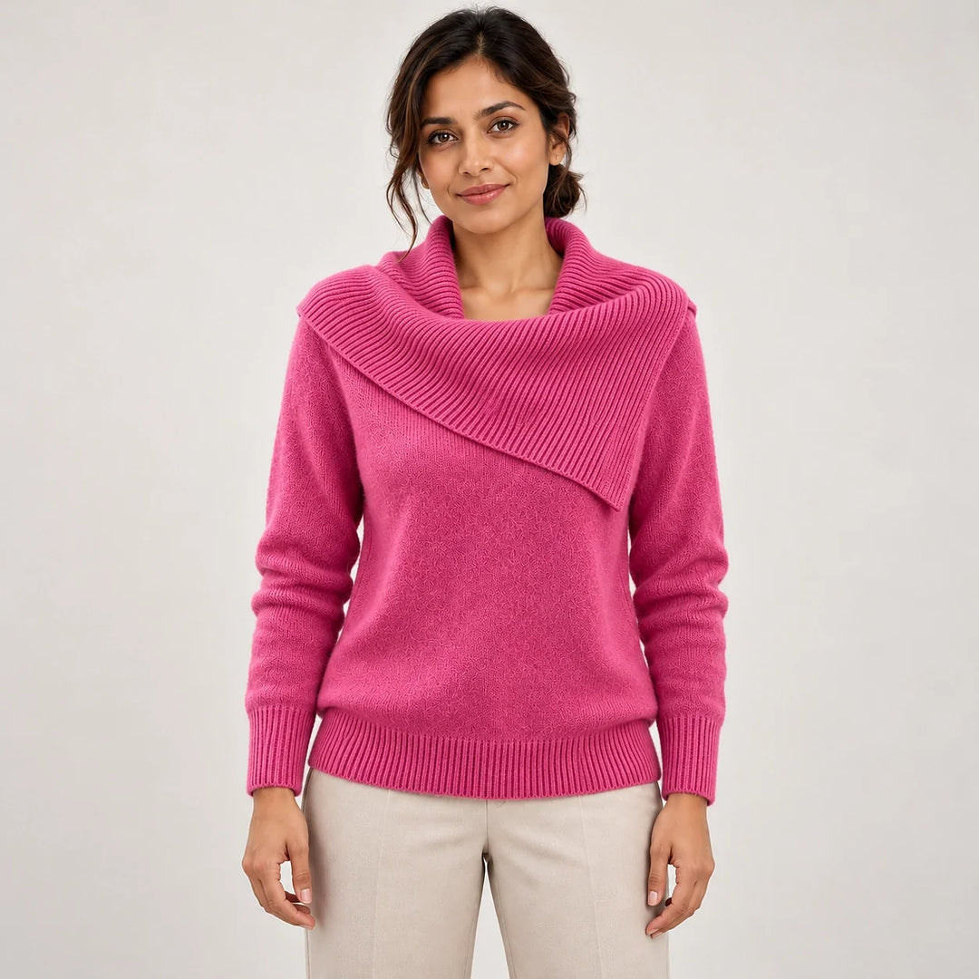 Dorevessa Scarf Collar Sweater — Rose Red (apparel front)