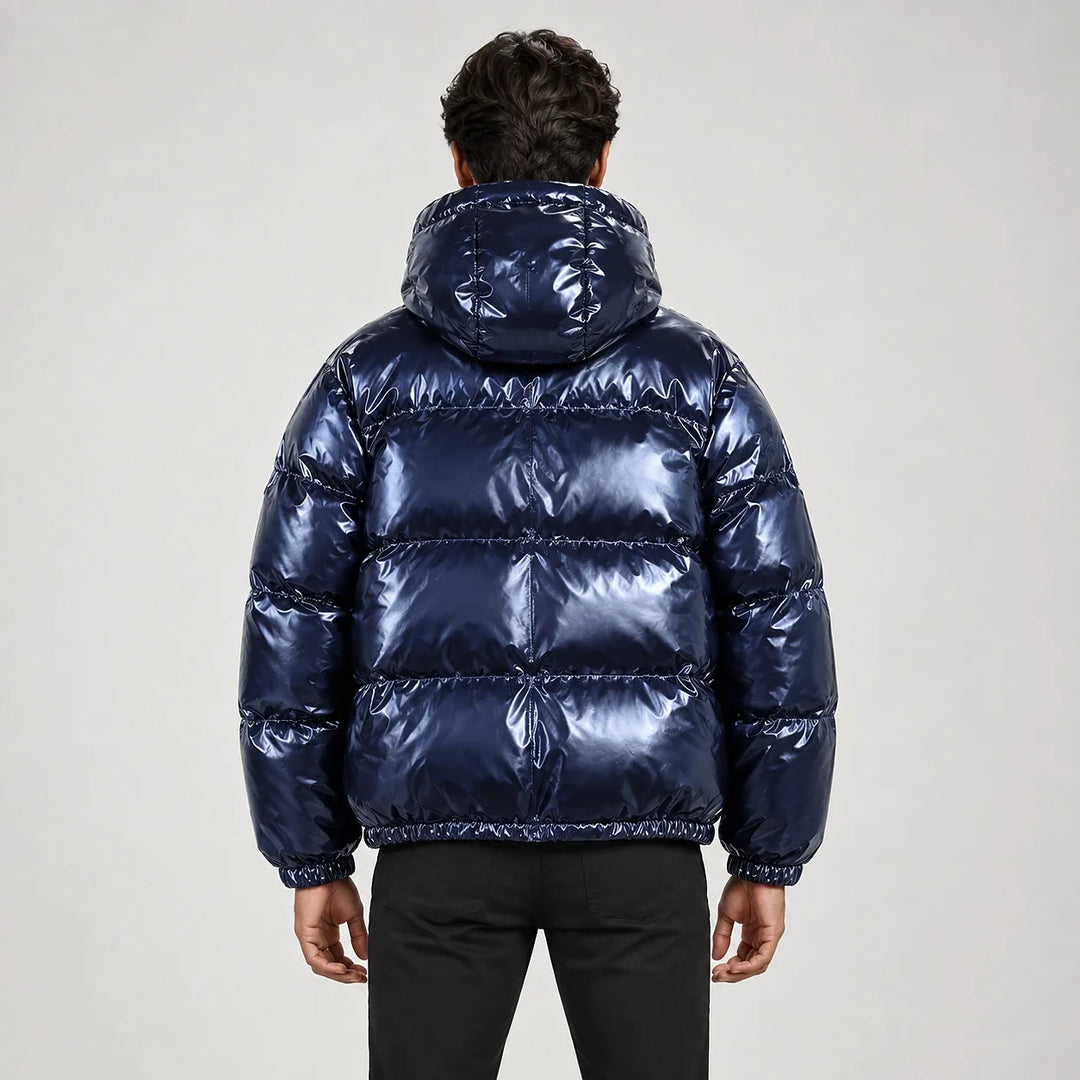 Byrne Glossy Puffer Jacket — Royal Blue (apparel back)