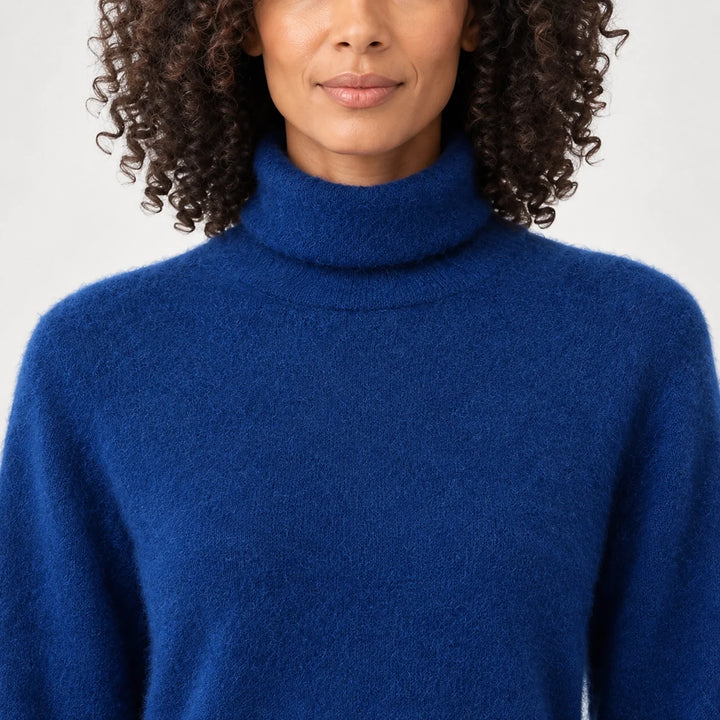 Halomi Cashmere Turtleneck Sweater — Royal Blue (apparel detail)