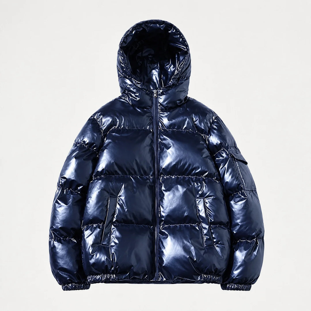 Byrne Glossy Puffer Jacket — Royal Blue (apparel solo)