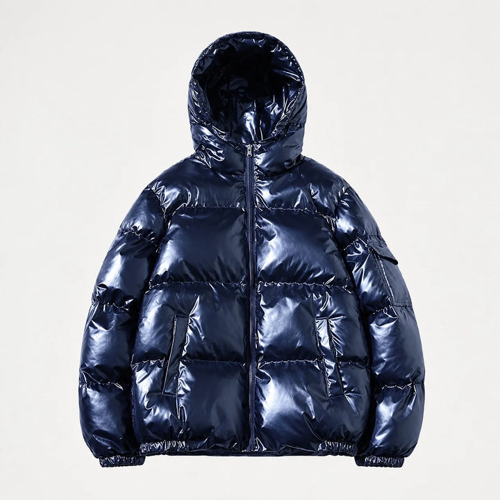 Byrne Glossy Puffer Jacket — Royal Blue (apparel solo)