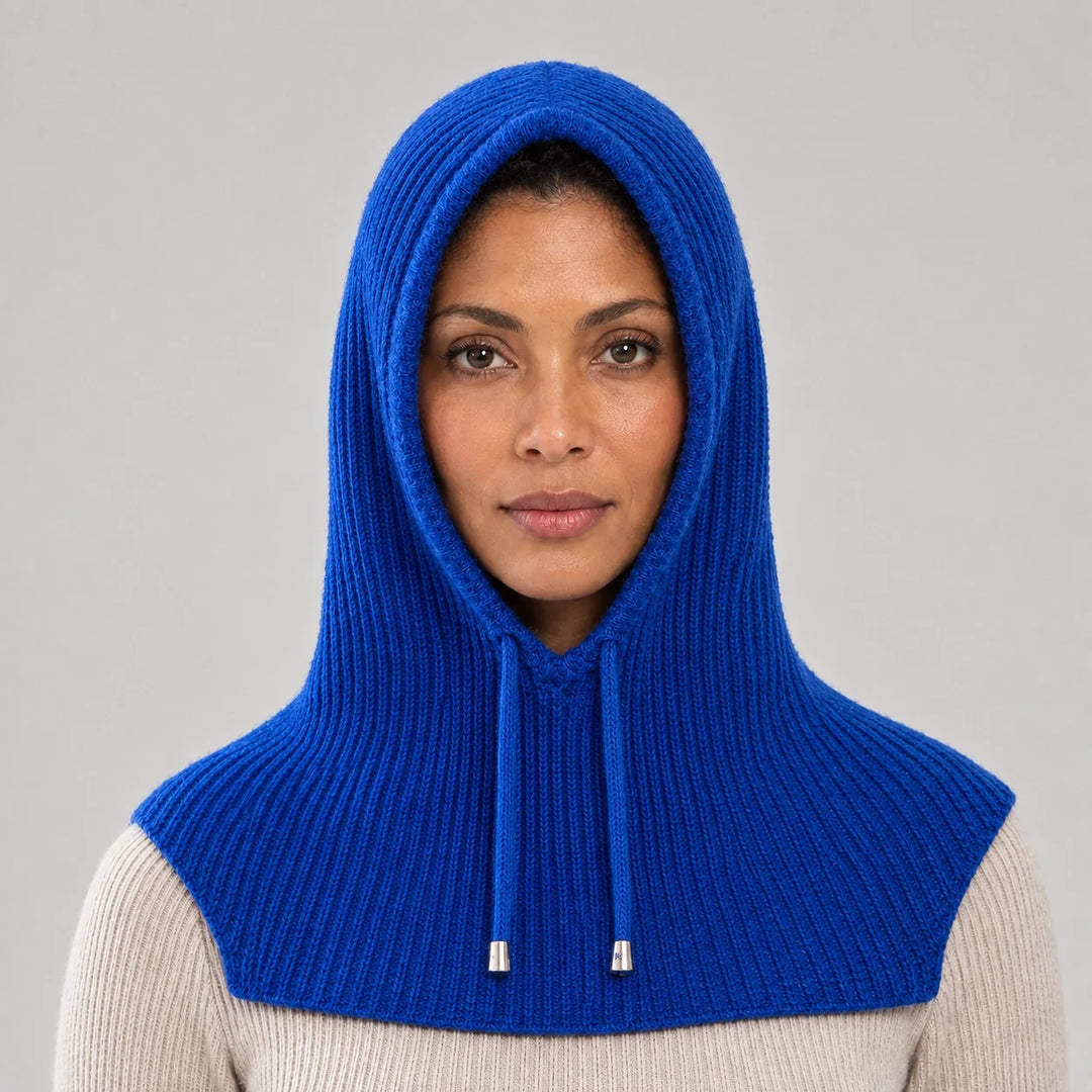 Brynn Wool Blend Balaclava Hood — Royal Blue (headwear model front)