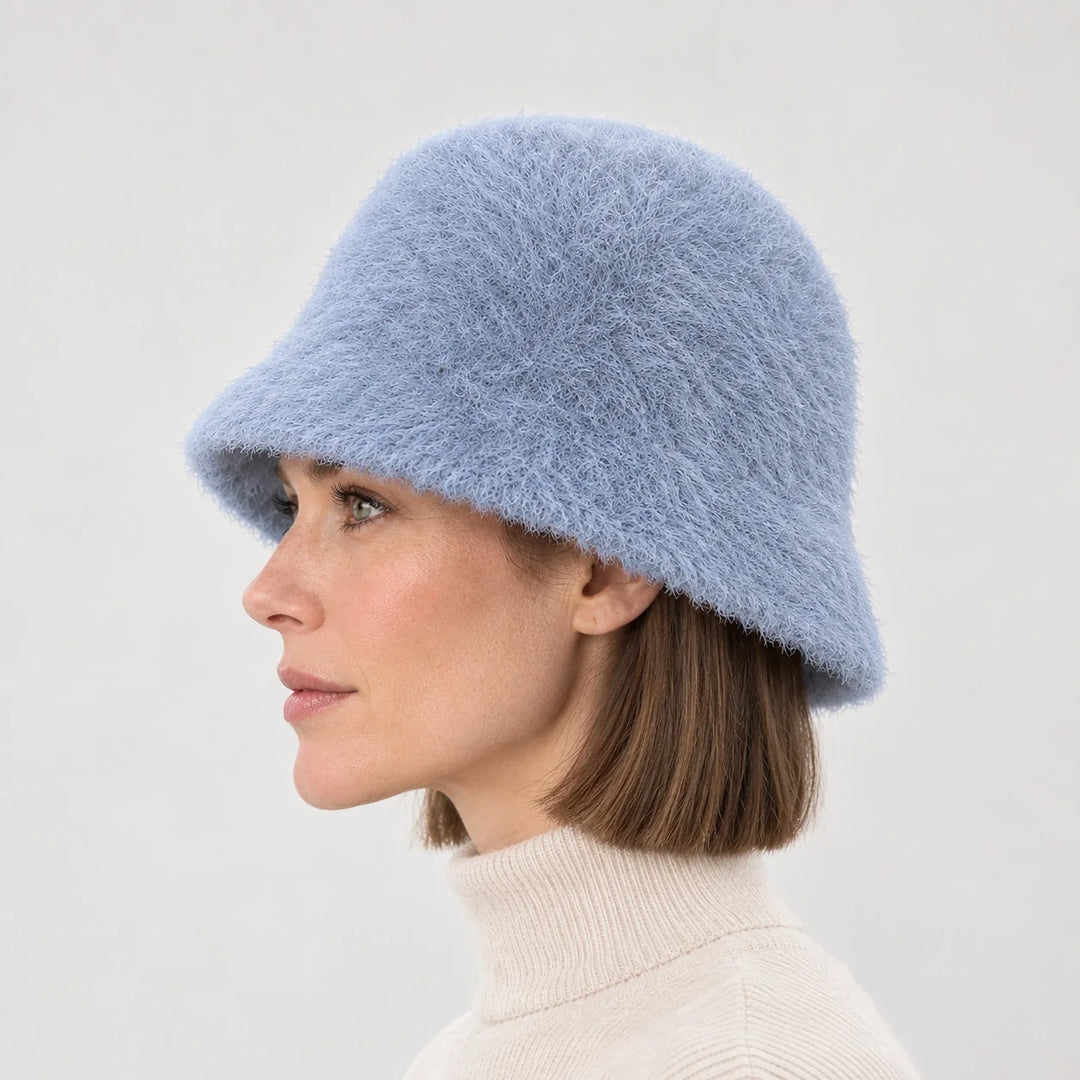Beloria Rabbit Fur Bucket Hat — Short Rabbit Fur Basin Hat-light Blue (headwear model alt)