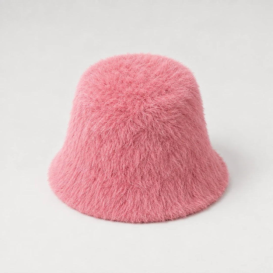 Beloria Rabbit Fur Bucket Hat — Short Rabbit Fur Basin Hat-pink (headwear solo alt)