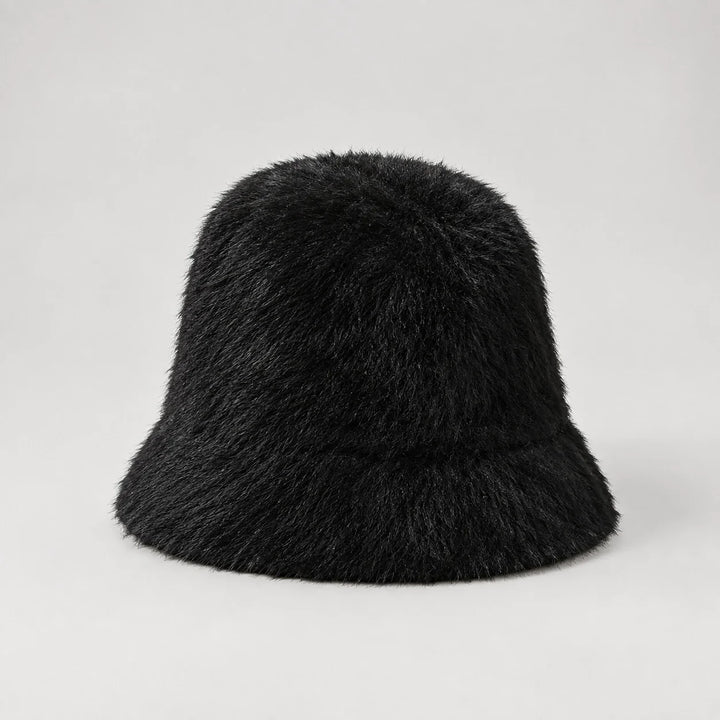 Beloria Rabbit Fur Bucket Hat — Short Rabbit Fur Bucket Hat - Black (headwear solo front)