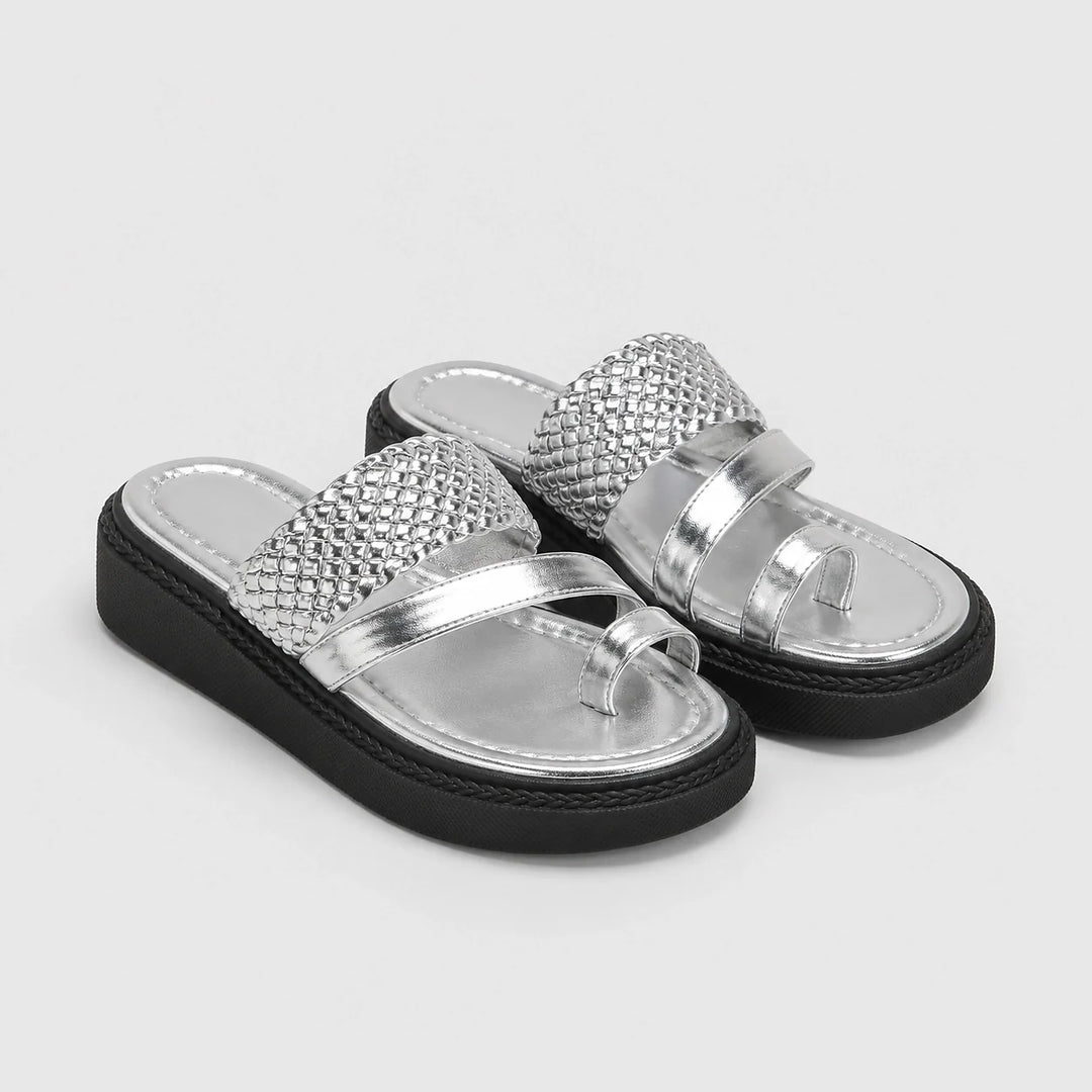 Calia Platform Slide Sandals — Silver (studio solo)