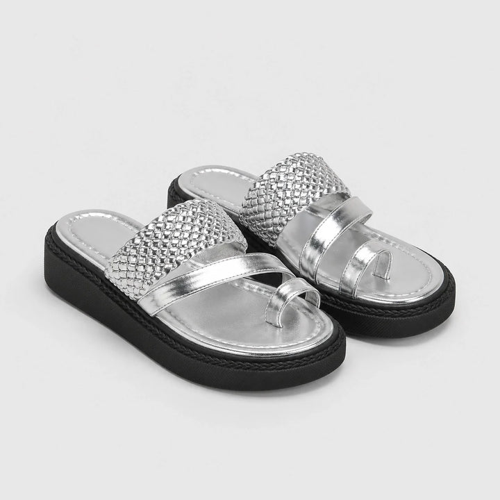 Calia Platform Slide Sandals — Silver (studio solo)