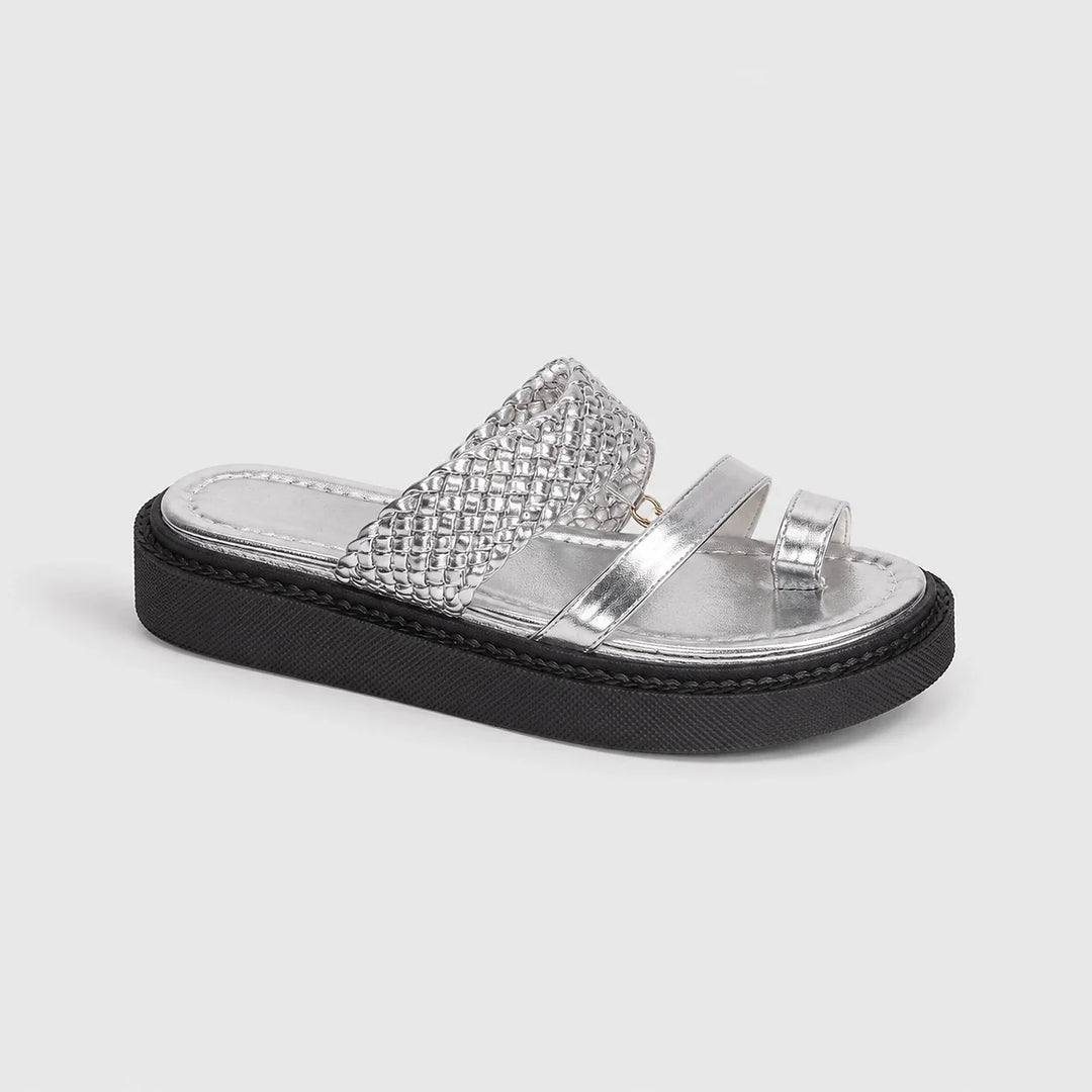 Calia Platform Slide Sandals — Silver (studio solo alt)