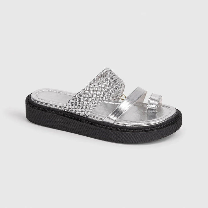 Calia Platform Slide Sandals — Silver (studio solo alt)