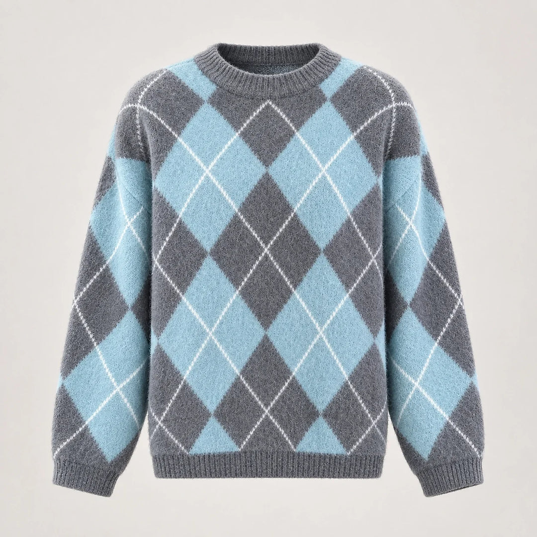 Halwyn Argyle Knit Sweater — Sky Blue (apparel solo)