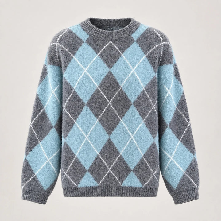 Halwyn Argyle Knit Sweater — Sky Blue (apparel solo)