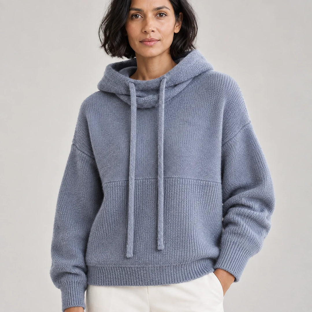 Delwyn Hooded Knit Sweater — Slate Gray (apparel detail)