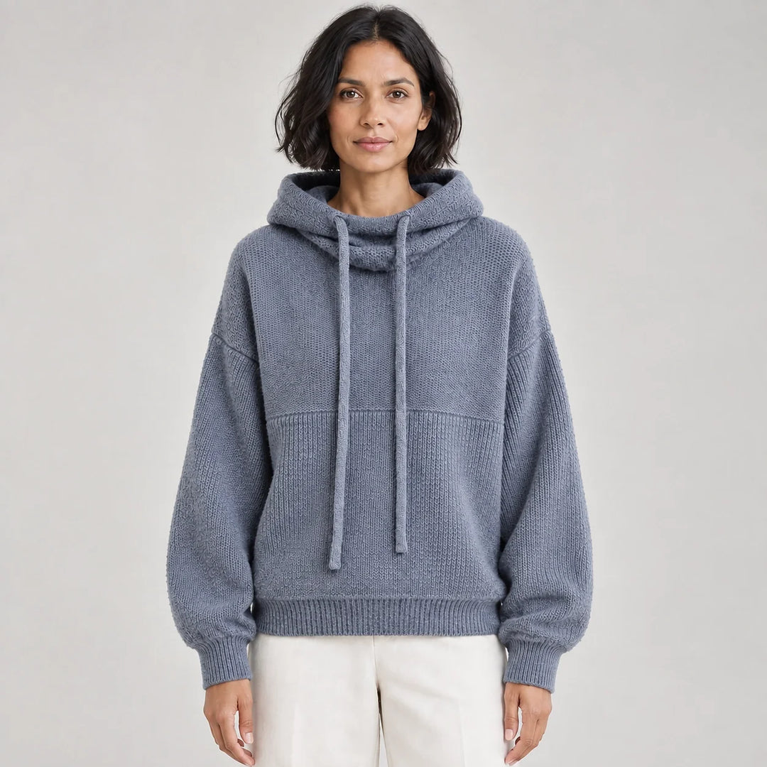 Delwyn Hooded Knit Sweater — Slate Gray (apparel front)